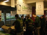 LibreOffice booth team Green people manning the LibreOffice FOSDEM booth